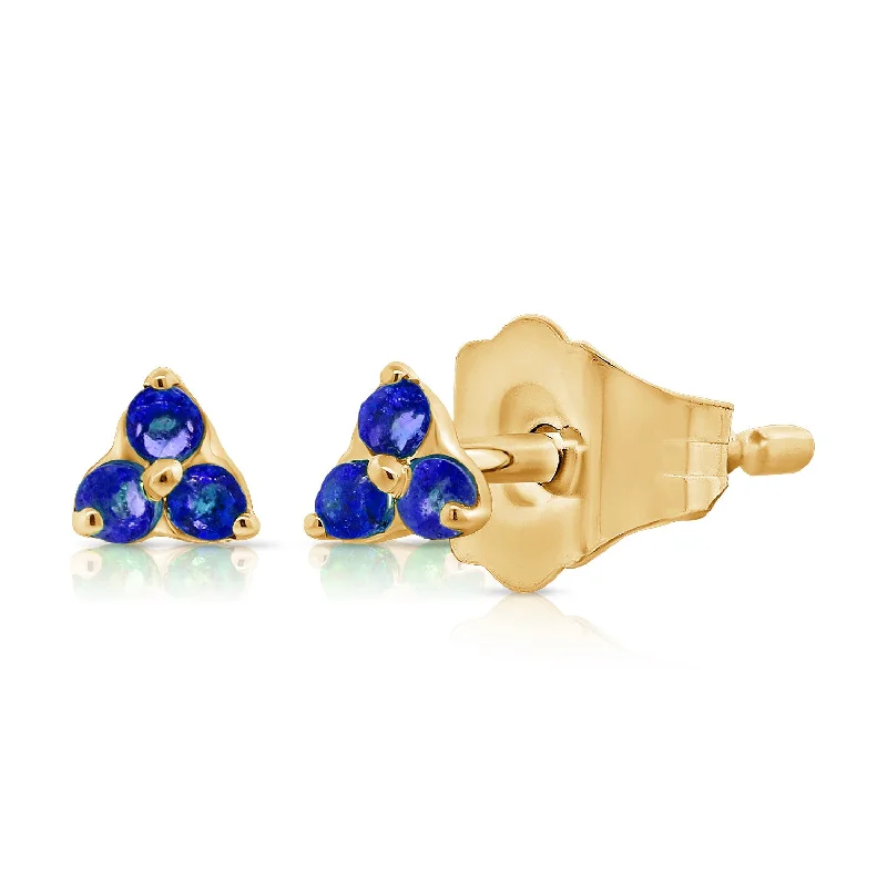 women's boho earrings -Clover Design Triple Set Sapphire Studs in 14Kt Gold