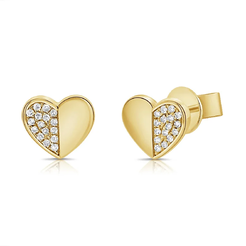 women's heart-shaped earrings -14K Gold Heart Stud Earrings with Diamonds