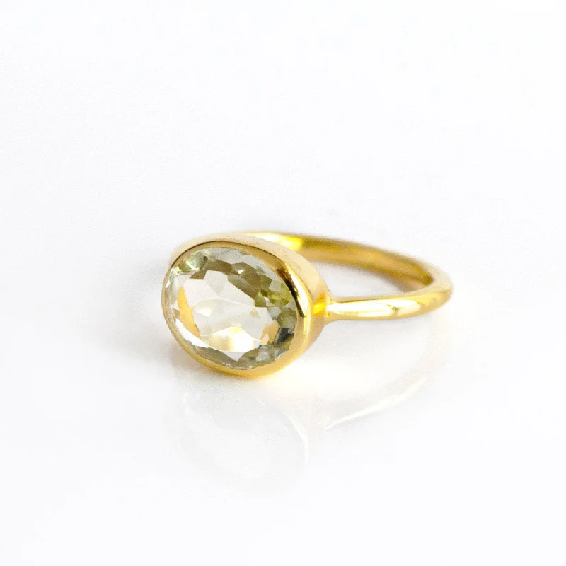 women's engagement ring with vintage diamond -Oval Green Amethyst Ring : February Birthstone