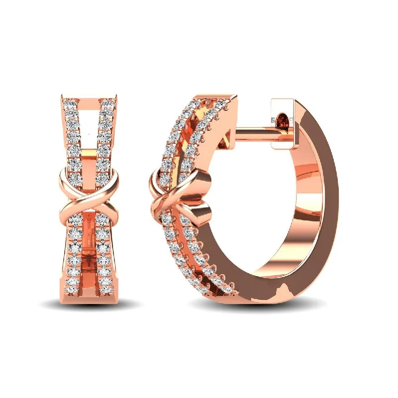 women's hoop stud earrings -10K Rose Gold 1/6 Ct.Tw. Diamond Hoop Earrings