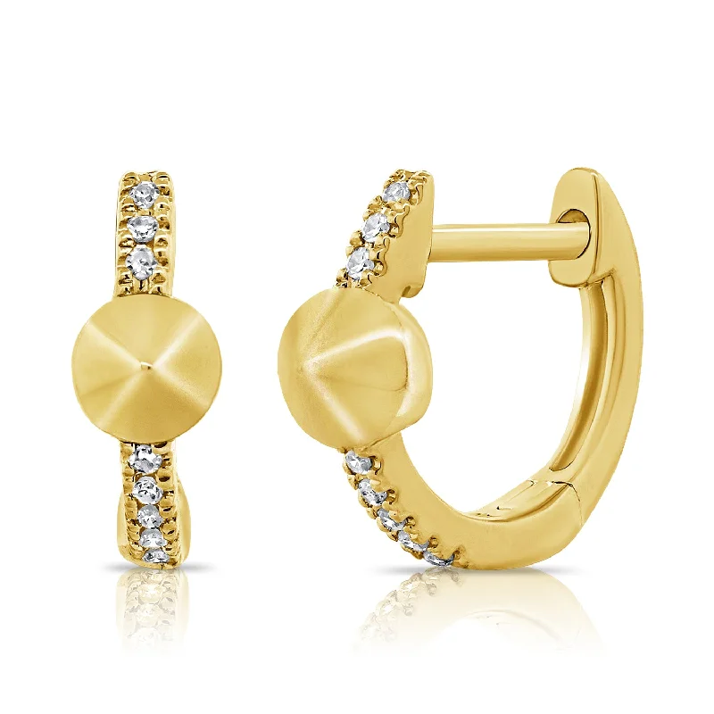 women's chic earrings -Classic 14K Gold Diamond Huggie