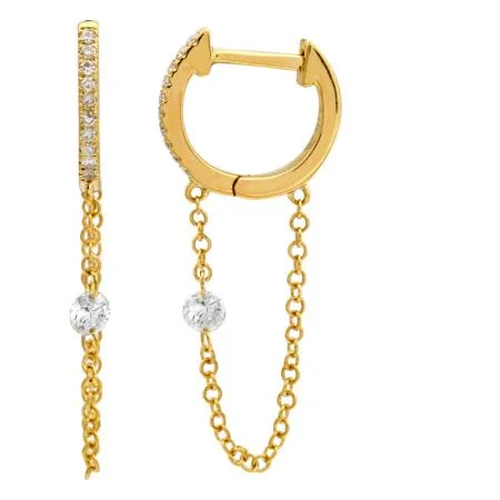 women's luxury earrings -14K Yellow Gold Hoop Dangle Floating Diamond Earrings