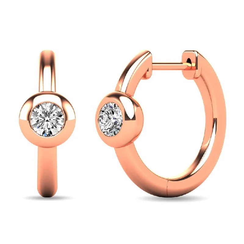 women's personalized earrings -Diamond 1/10 ct tw Bezel Set Earrings in 10K Rose Gold