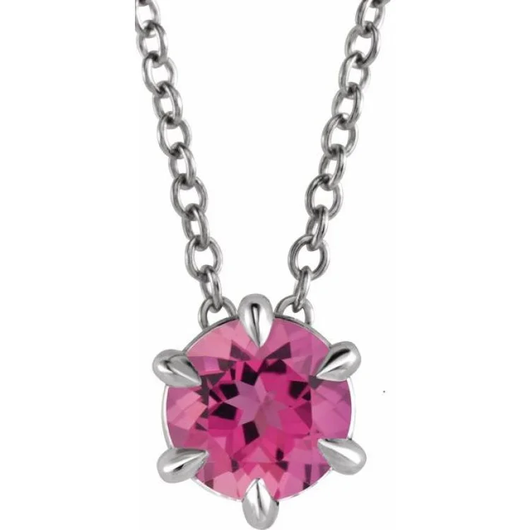 women's ball chain necklace -Platinum 6 mm Natural Pink Tourmaline Solitaire 16-18" Necklace