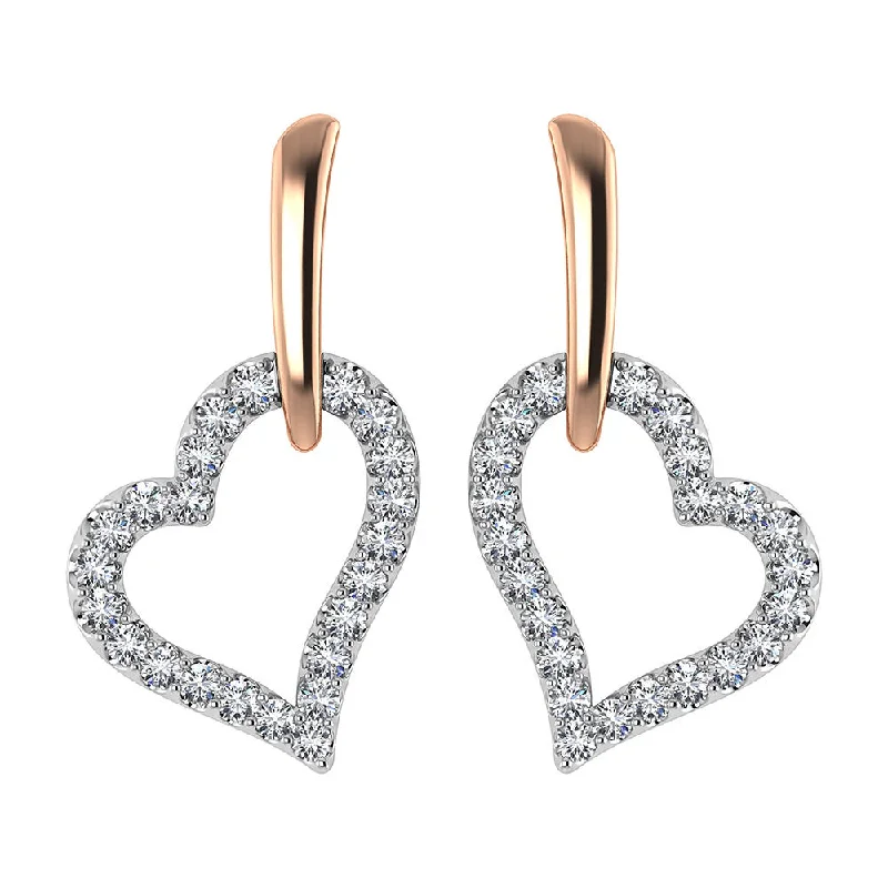 women's elegant earrings -10K Rose Gold 1/5 Ct.Tw. Diamond Heart Earrings