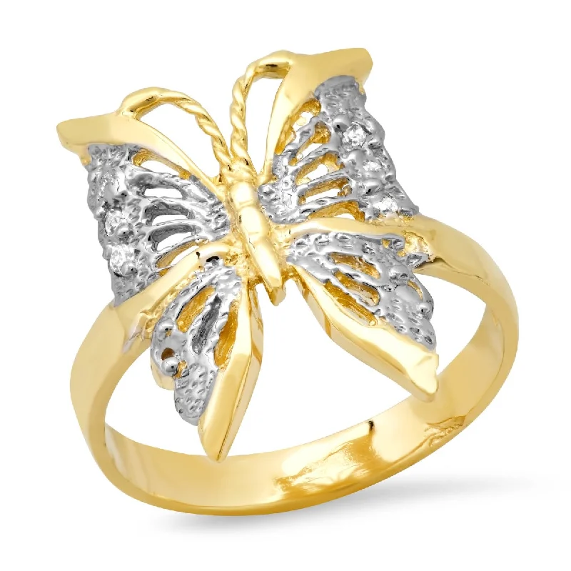 women's engagement ring with asymmetrical style -Roberto Martinez 14KT Yellow Gold Cubic Zirconia Butterfly Ring