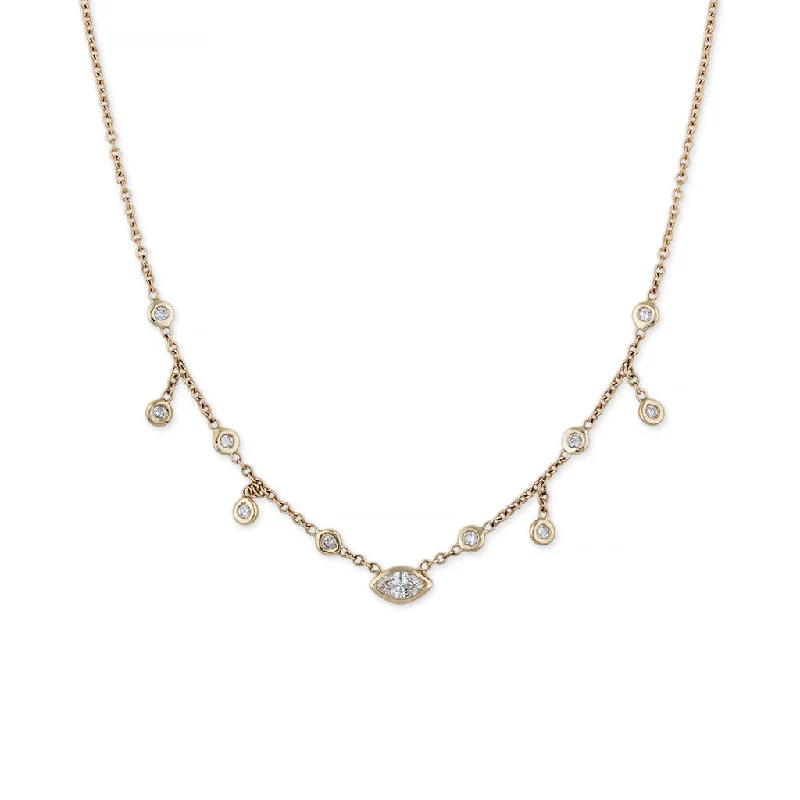 women's diamond choker necklace -MARQUISE CENTER HALF SHAKER NECKLACE