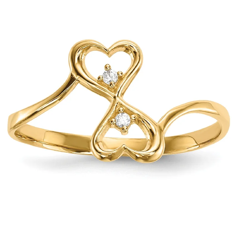 women's engagement ring with vintage design -14KT Yellow Gold Cubic Zirconia Heart Ring; Size 7