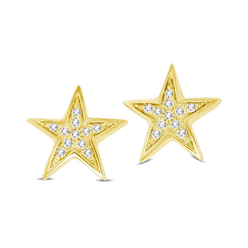 women's bold earrings -10K Yellow Gold 1/20 Ctw Diamond Twinkle Star Earrings