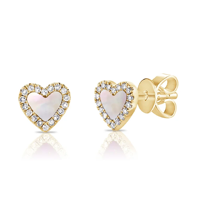 women's elegant earrings -Heart-Shaped Mother of Pearl Stud Earrings in 14K Gold