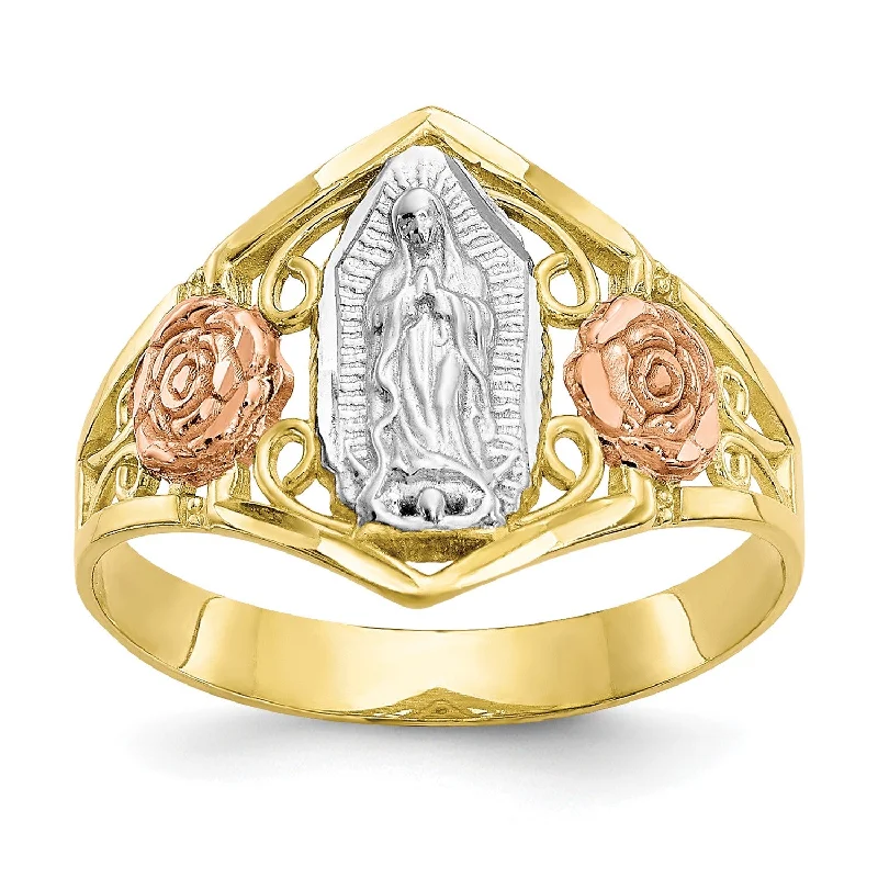 women's engagement ring with floral diamond setting -10KT Tri-Color Gold Guadalupe Ring; Size 6