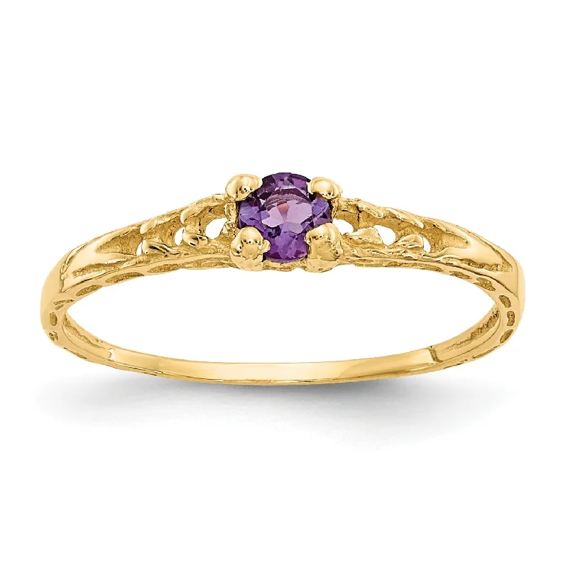 women's engagement ring with mixed gemstone -14KT Yellow Gold 3MM Round Amethyst Birthstone Baby Ring; Size 3