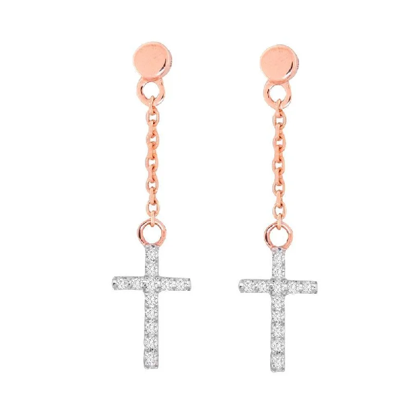 women's boho earrings -10K Rose Gold 1/20 Ct.Tw.Diamond Cross Earrings