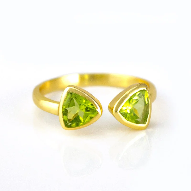 women's engagement ring with custom band -Peridot Quartz Adjustable Bow Tie Triangle Ring