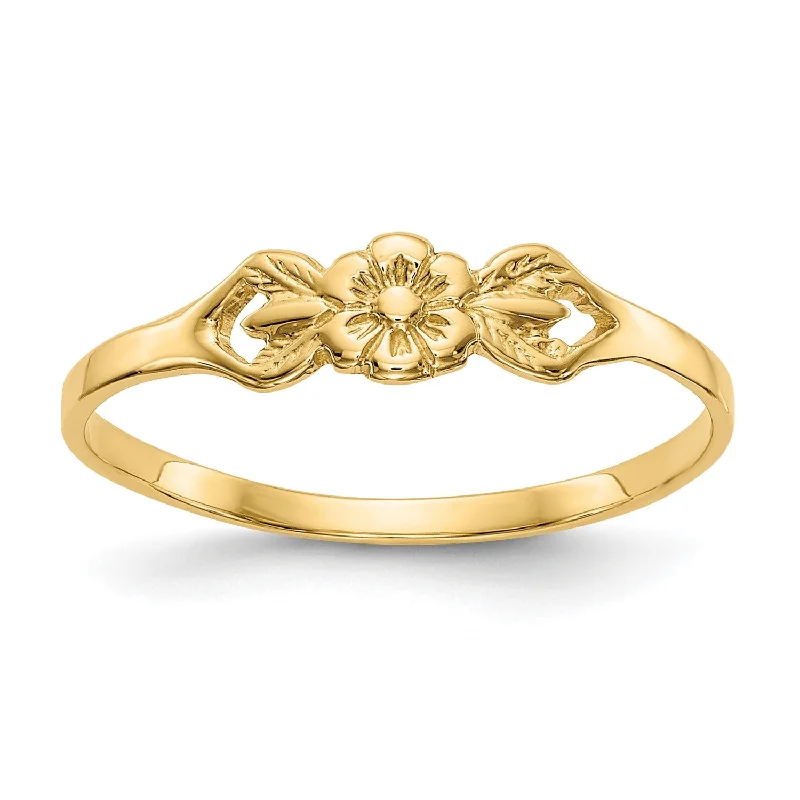 women's engagement ring with floral diamond setting -14KT Yellow Gold Childrens Flower Ring; Size 5