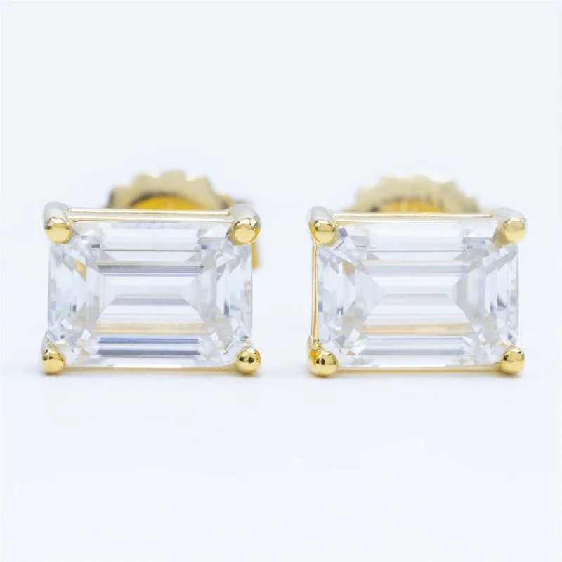 women's gemstone earrings -Emerald Cut Moissanite Diamond Sterling Silver Earrings in Yellow/White/Rose Gold