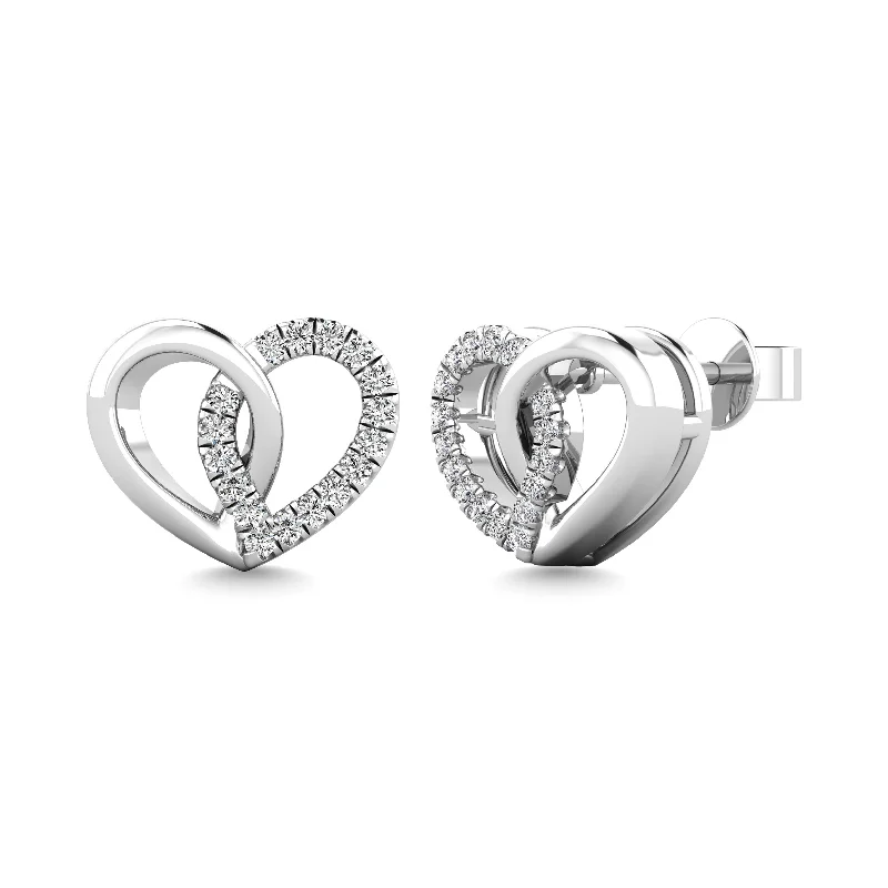 women's gold earrings -10K White Gold 1/10 Ctw Diamond Heart Earrings