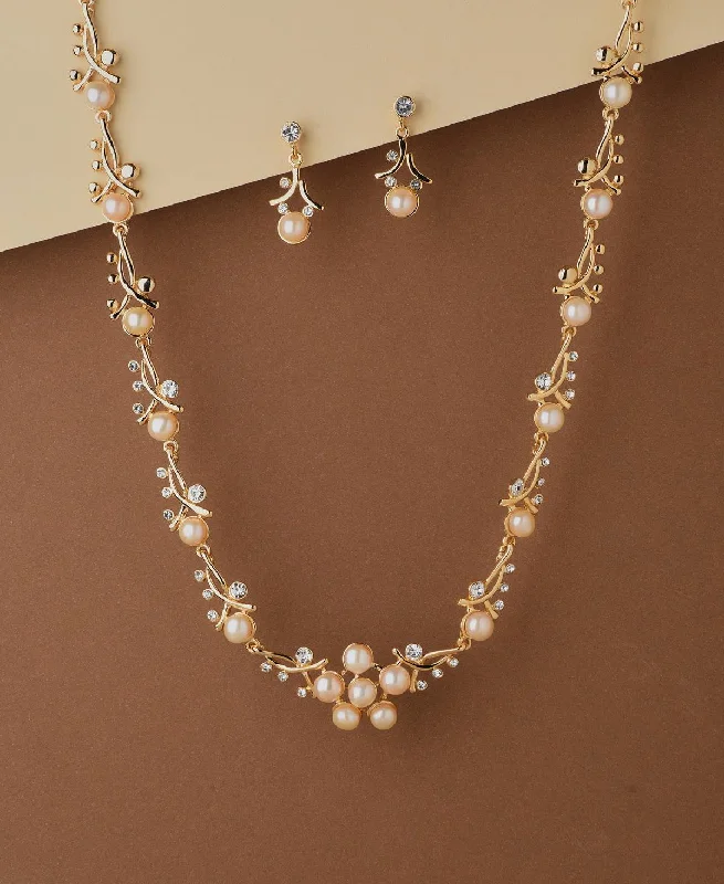 women's two-tone necklace -Floral Pearl Metallic Necklace Set