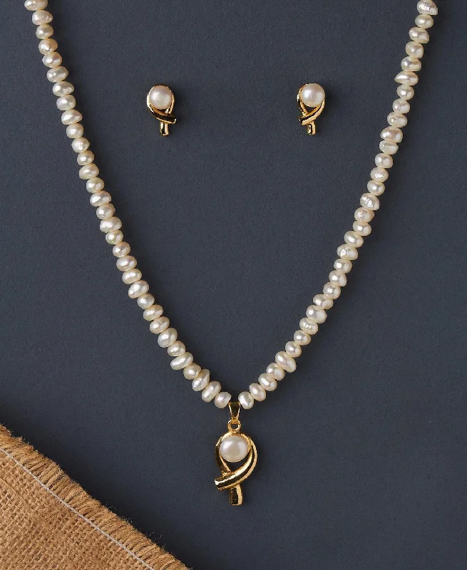 women's silver chain necklace -Elegant Real Pearl Necklace Set