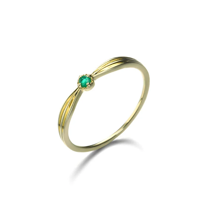 women's engagement ring with diamond halo -Natural Emerald Gold Ring | 9K Gold