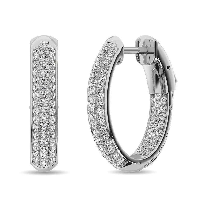 women's abstract earrings -Diamond Hoop Earrings in 14K White Gold