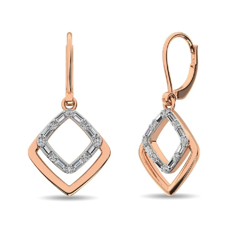 women's chic earrings -Diamond 1/6 Ct.Tw. Round and Baguette Fashion Earrings in 14K Two Tone Gold