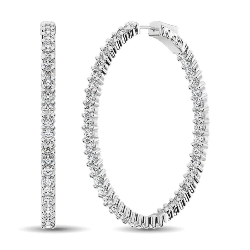 women's bar drop earrings -14K White Gold Diamond 2 2/5 Ct.Tw. In and Out Hoop Earrings