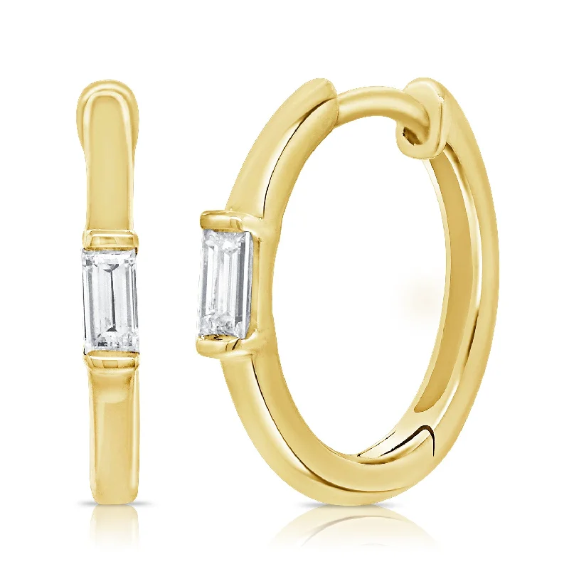 women's gemstone earrings -Diamond Baguette Huggie Earrings