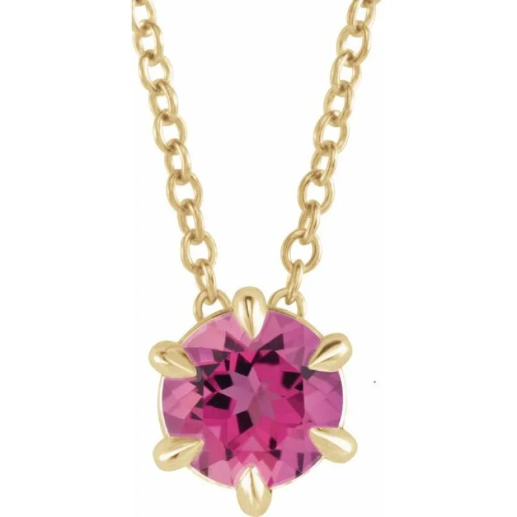 women's gothic necklace -14K Yellow 5 mm Natural Pink Tourmaline Solitaire 16-18" Necklace