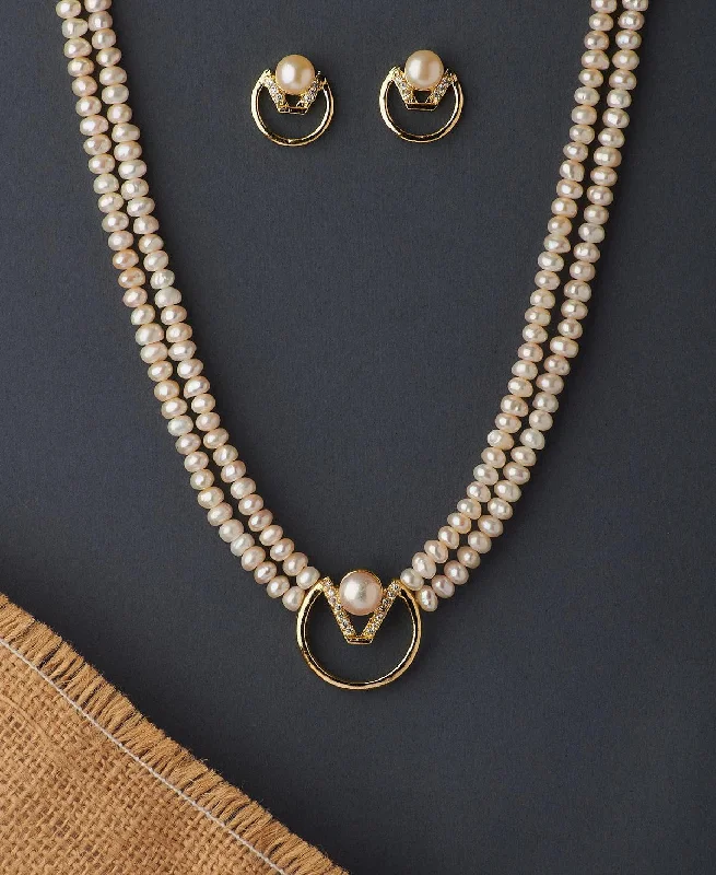 women's crystal drop necklace -Classy Real Pearl Necklace Set