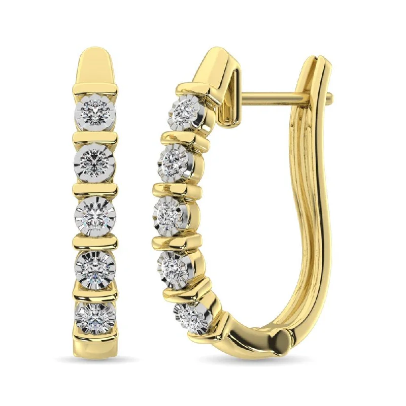 women's diamond earrings -Diamond Hoop Earrings 1/10 ct tw in 10K Yellow Gold