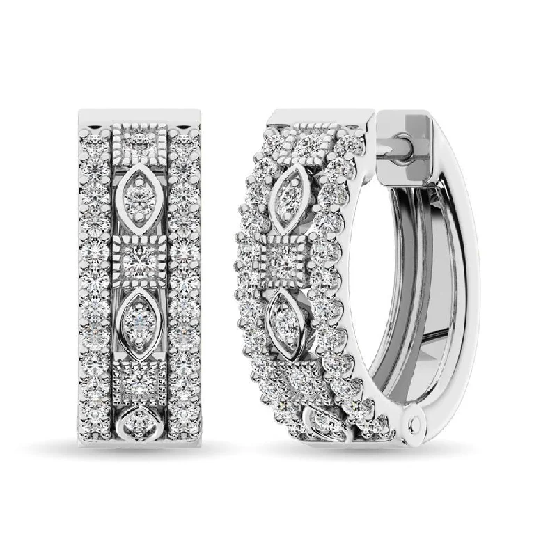 women's bar stud earrings -Diamond 3/8 Ct.Tw. Hoop Earrings  in 14K White Gold