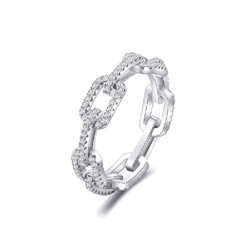 women's engagement ring with rose-cut diamond -Iced Cable Interlinked Ring Band | S925 | CZ