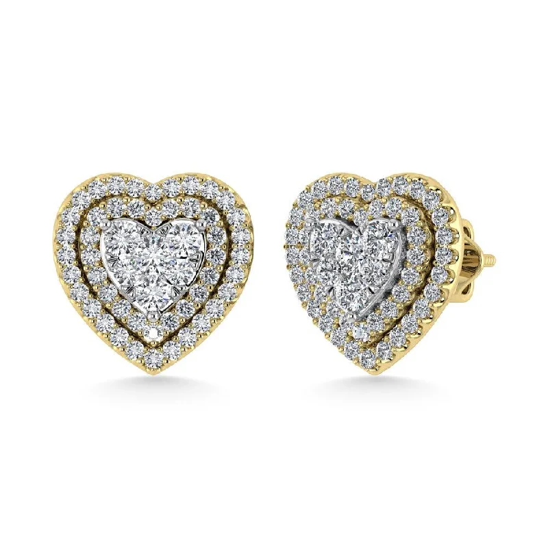 women's statement earrings -Diamond 7/8 Ct.Tw. Heart Earrings in 10K Yellow Gold