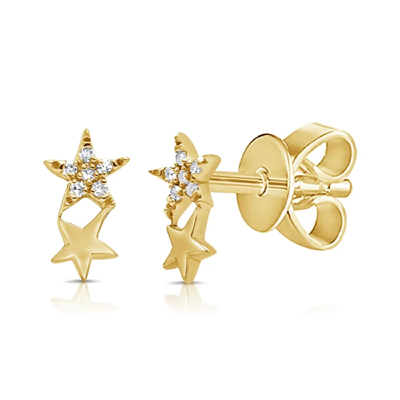 women's twist earrings -Diamond Double Star Stud Earrings made in 14Kt Gold