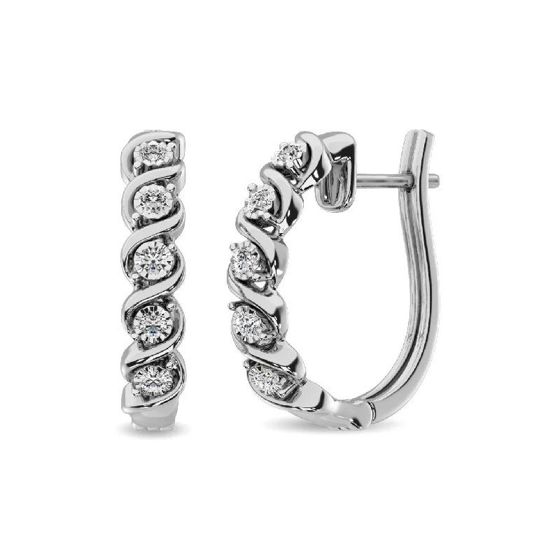 women's stud earrings -Diamond Hoop Earrings 1/10 ct tw in Sterling Silver