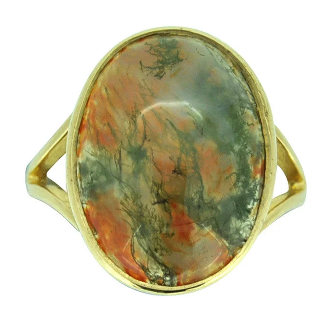 women's engagement ring with classic solitaire -Moss Agate Ring