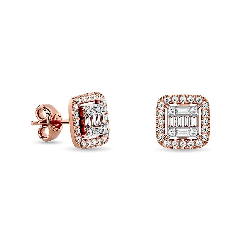 women's charm earrings -Diamond 1/3 Ct.Tw. Round and Baguette Fashion Earrings in 14K Rose Gold