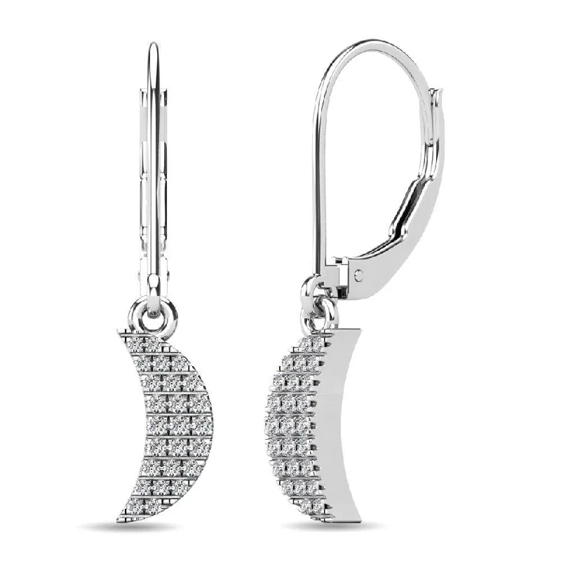 women's elegant earrings -Diamond 1/10 ct tw Moon Dangle Earrings in 10K White Gold