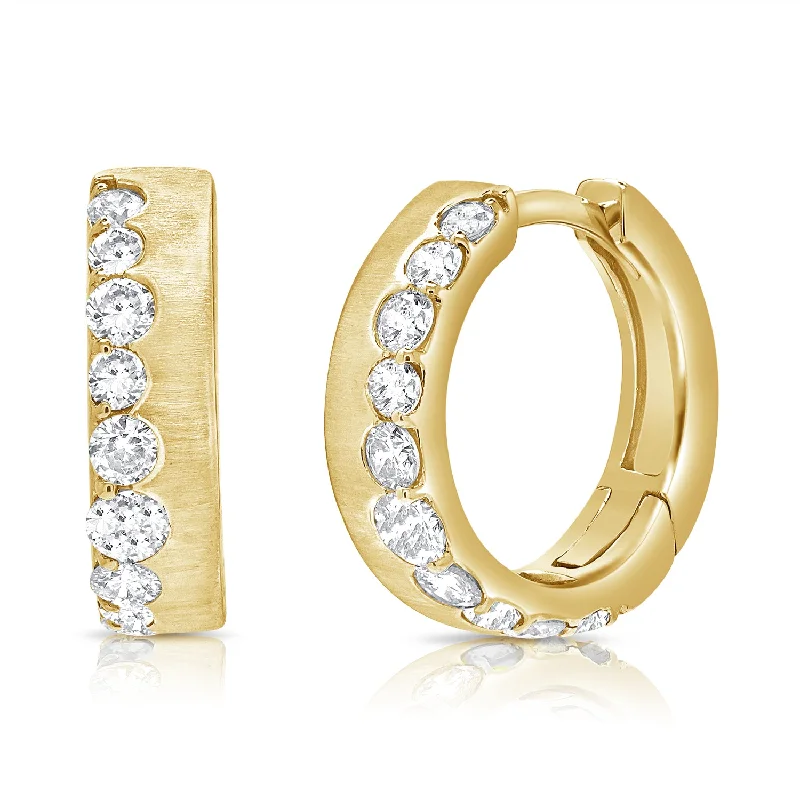 women's stylish earrings -Sophisticated Brushed Diamond Hoop Earrings in 14K Gold