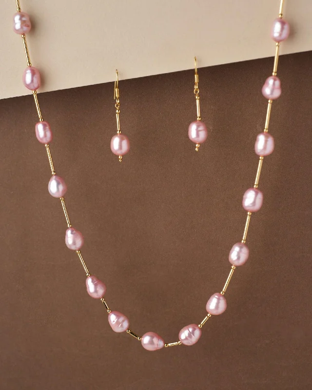 women's tribal necklace -Fancy Pink Pearl Necklace Set