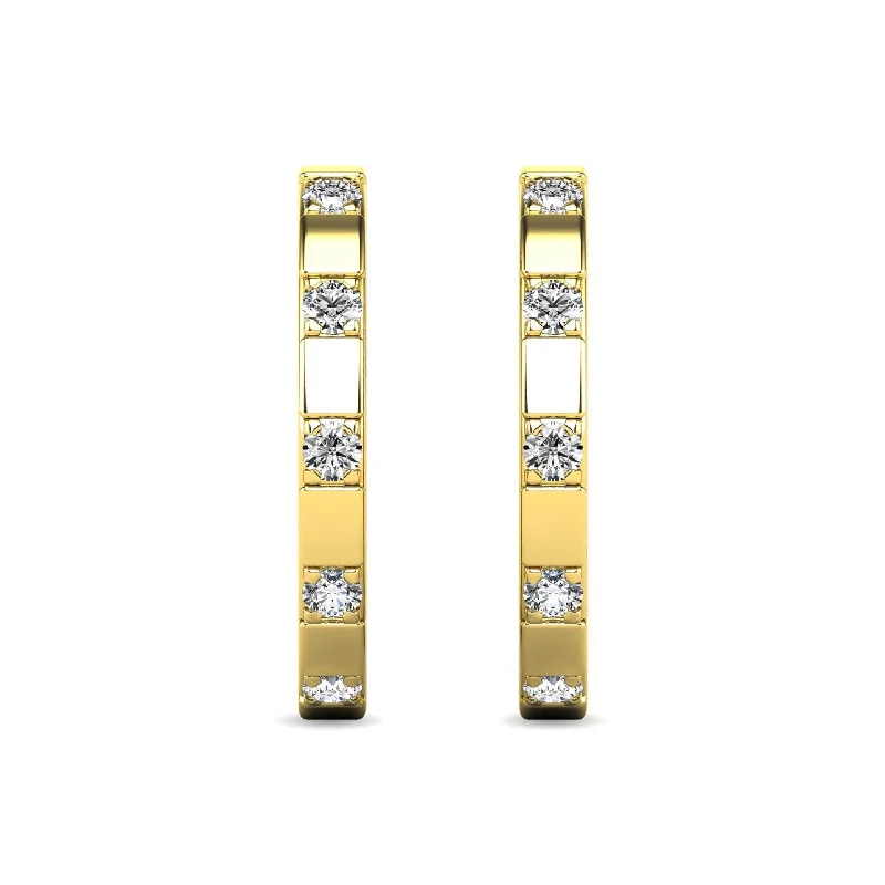 women's halo earrings -Diamond 1/10 ct tw Hoop Earrings in 10K Yellow Gold