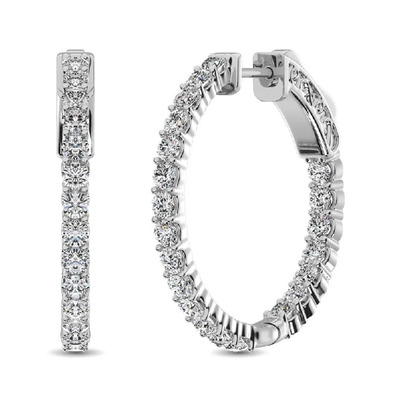 women's sapphire earrings -10K White Gold Diamond In and Out Hoop Earrings