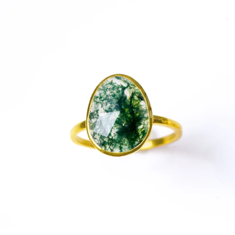 women's engagement ring with intricate setting -Moss Agate Large Teardrop Oval Ring