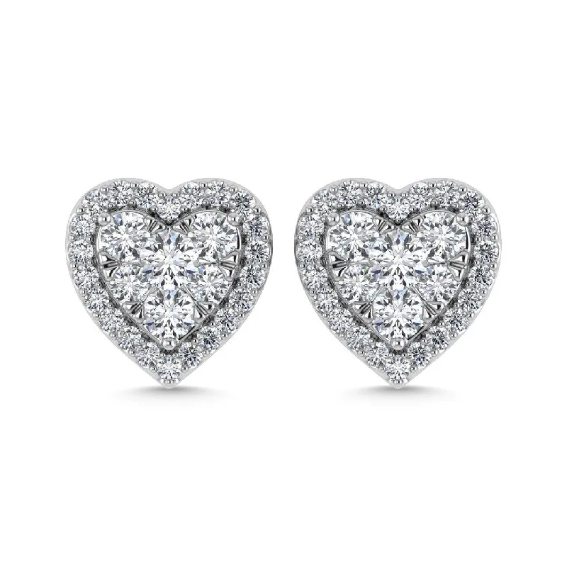 women's pear-shaped earrings -Diamond 2 Ct.Tw. Heart Earrings in 14K White Gold