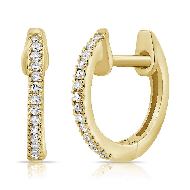 women's gold stud earrings -Classic Diamond Huggie Hoop Earrings in 14K Gold