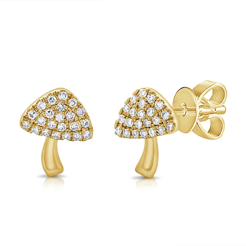 women's modern stud earrings -Diamond Mushroom Studs made in 14K Gold