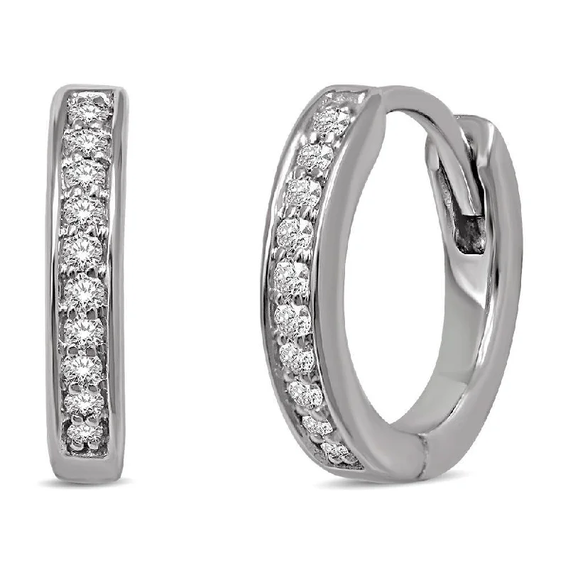 women's silver stud earrings -10K White Gold Diamond Hoop Earrings