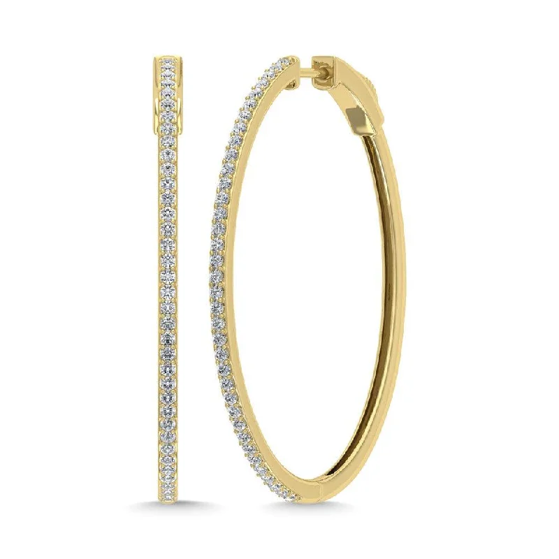 women's cubic zirconia earrings -Diamond  1 1/3 Ct.Tw. Hoop Earrings in 10K Yellow Gold