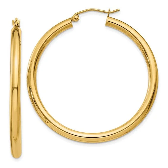 women's drop earrings -14K Yellow Gold 3MM Large Tube Hoop Earrings